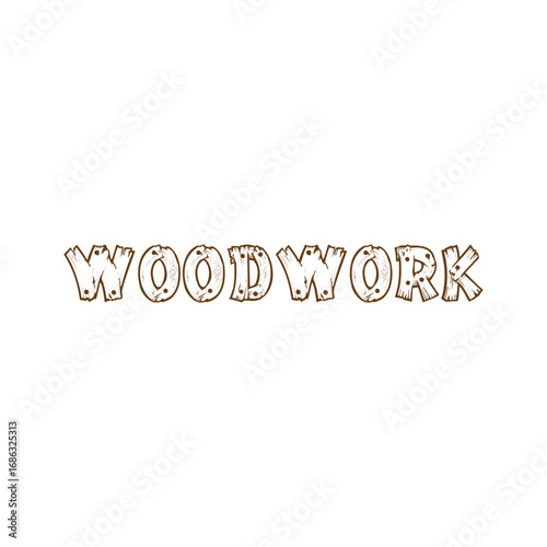 Woodwork Lettering Logo Design Template Stock Vector.