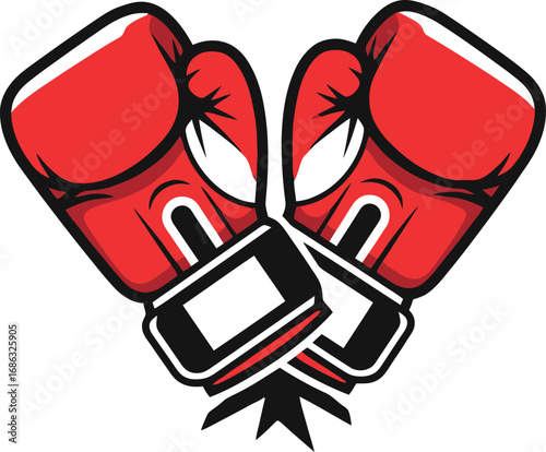 Vibrant red boxing gloves vector illustration, perfect for sports design, fitness branding, and martial arts themes, symbolizing power, competition, and victory