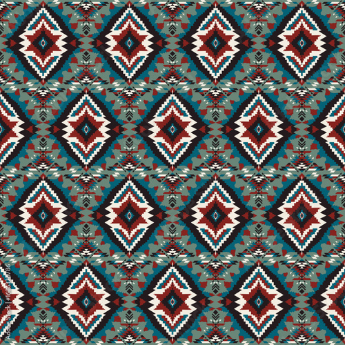 American tribal ethnic native pattern seamless.Traditional Navajo,Aztec,Apache,Southwest and Mexican style fabric pattern.Abstract vector motif pattern.For fabric,clothing,blanket,woven,wrap,decorate.