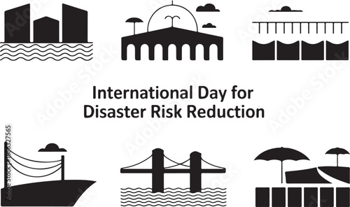 International Day for Disaster Risk Reduction Cityscape Vector Illustration