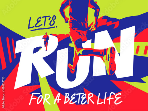 Fit athlete running outdoors to stay healthy. Illustration graphic design.