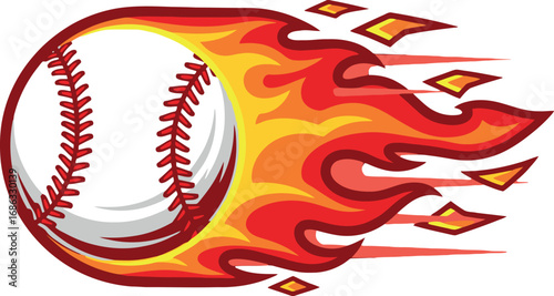 Speeding Baseball on Fire Illustration with Flames - Dynamic Sports Graphic