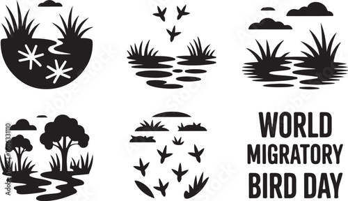 World Migratory Bird Day Silhouette Vector Set: Nature, Wildlife, and Conservation Art