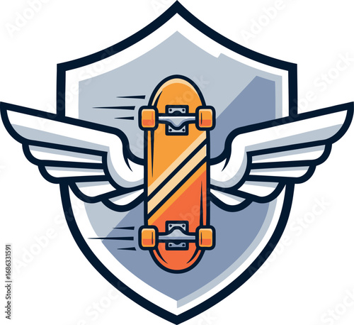 Skateboarding Wings Shield Logo  A Fast and Fierce Design Asset