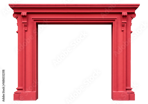 Red fireplace mantelpiece with columns architectural detail interior design element decor classical style