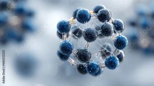 Fototapeta Naklejka Na Ścianę i Meble -  Abstract 3d molecule and atom structure model representing science medical research skincare technology and cosmetic innovation with futuristic design and digital scientific visualization background