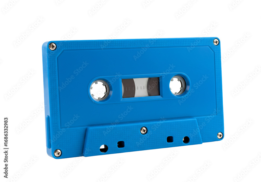 Fototapeta premium Blue cassette tape retro music technology transparent background vintage media analog audio