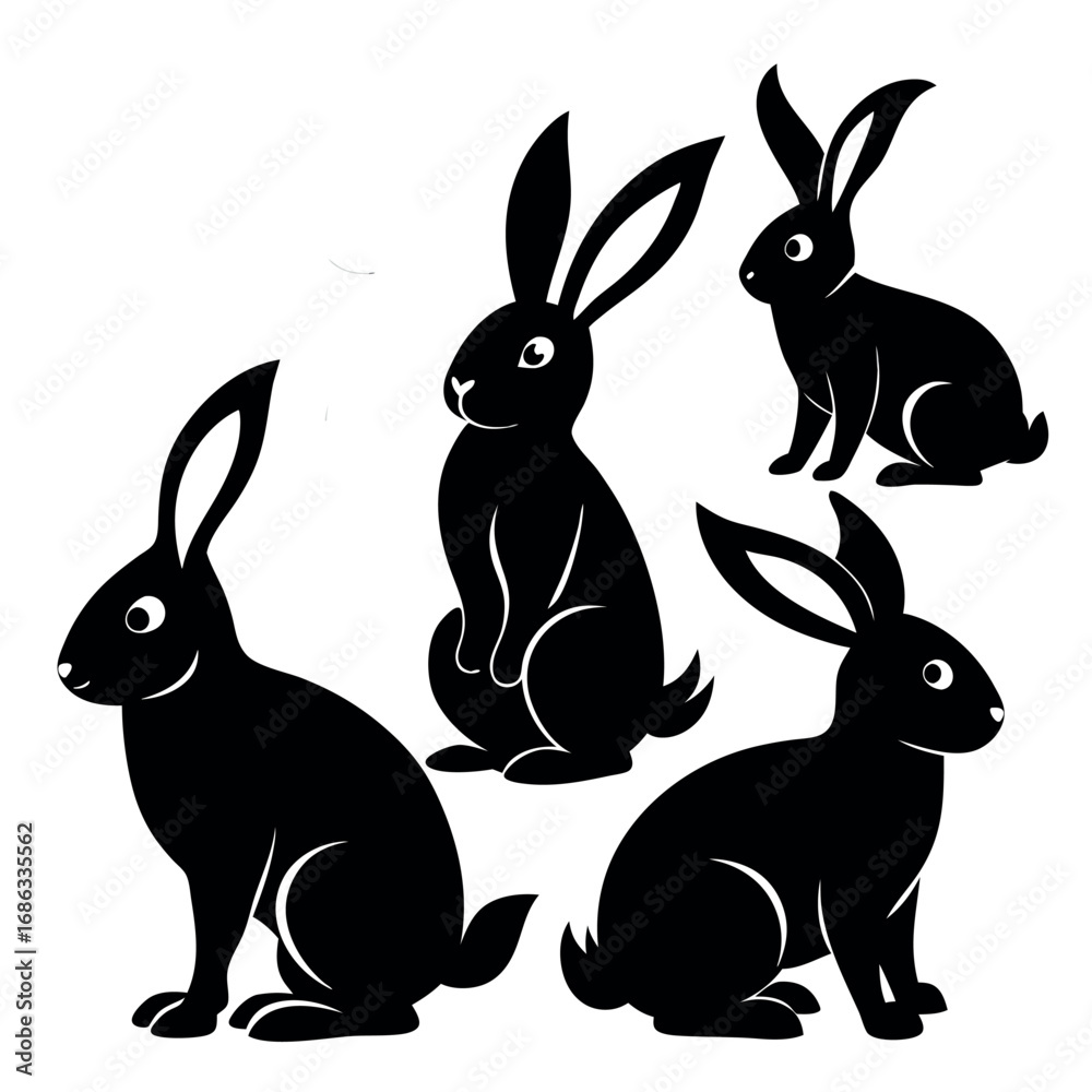 Fototapeta premium a-collection-of-six-black-rabbit-silhouettes-again silhouette vector design eps
