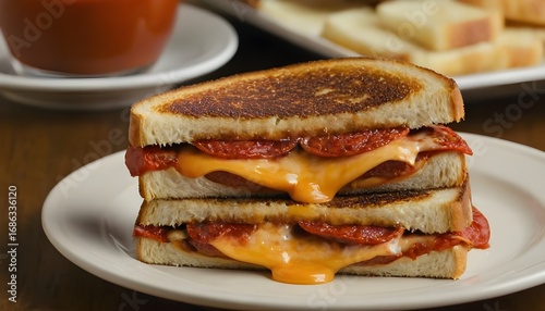 pizza grilled cheese sandwich with pepperoni and sauce
