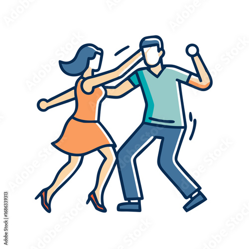 Man and woman dancing together in flat colorful style