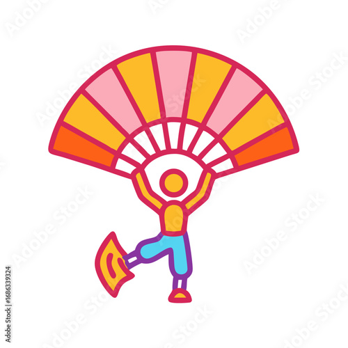 Paraglider icon in colorful flat style with orange and pink wing