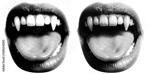 Mouth halftone on transparent PNG. Ideal for overlays, posters, and designs. High-res, AI-based with human edited effects. Old vintage trendy dotted pop art style.