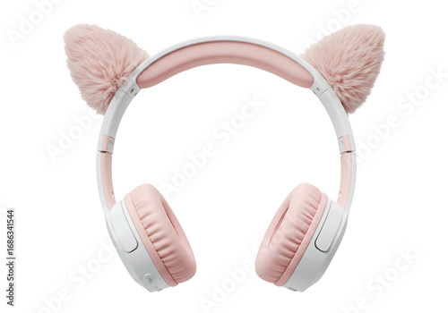 Pink cat ear headphones wireless stereo audio device with soft plush ears