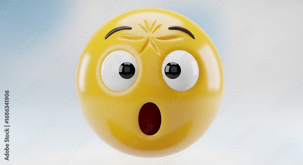 Fototapeta premium Surprised Yellow Emoji, Focused Expression.