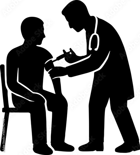 Doctor Giving Injection to Patient - Vaccination Silhouette Vector With White  Background 