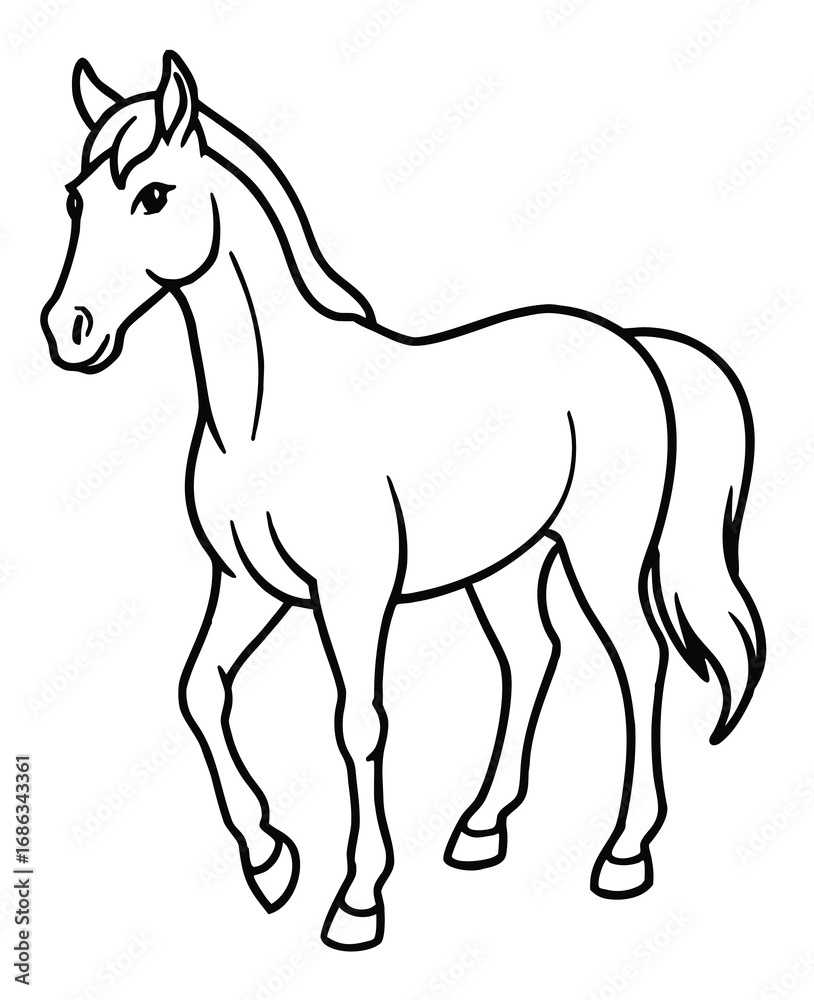Fototapeta premium Simple Black and White Illustration of a Horse for Children Coloring Book