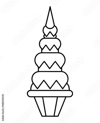 Elegant Thai pagoda outline temple building architecture structure vector illustration