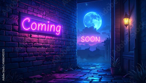 Neon-lit alleyway at night