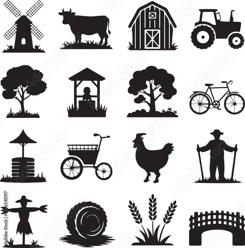 Farm and rural life silhouettes collection
