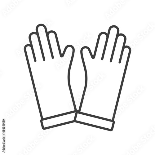 Two black outlined gloves are seen. Editable stroke. Icon vector illustration