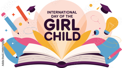 International Day of the Girl Child Open Book Education on Transparent BG