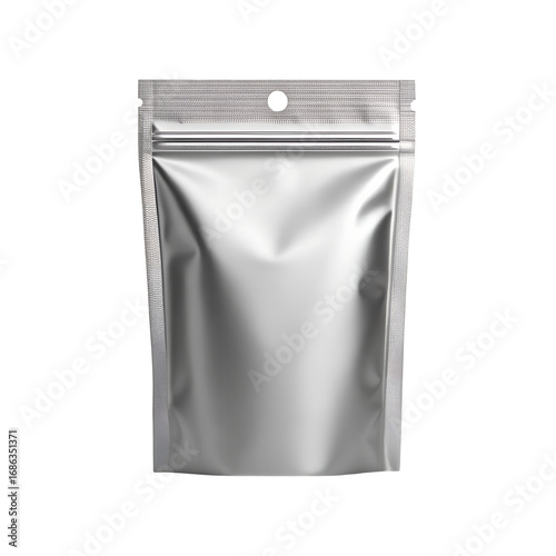 Blank silver stand up pouch bag isolated on transparent background