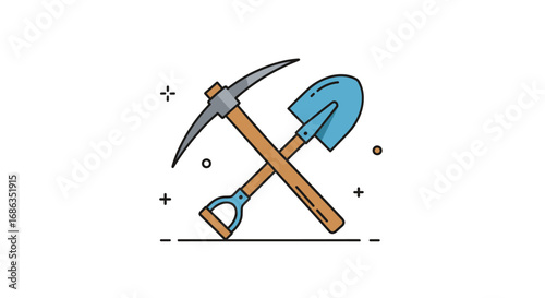 Illustration of a crossed pickaxe and shovel symbolizing mining and construction work