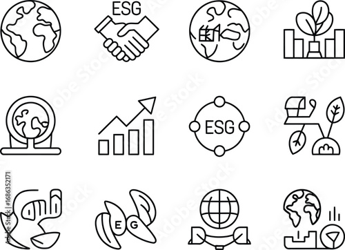 Collection of esg icons representing sustainability and corporate responsibility
