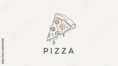 Pizza slice line art logo design with word "PIZZA"