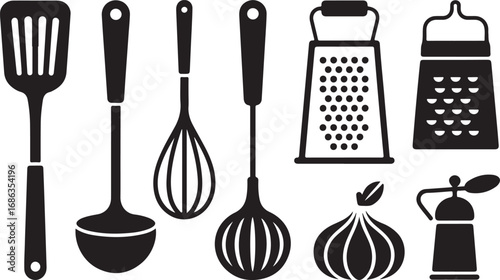Kitchen Utensils Icons on Transparent Background for Cooking and Food Prep
