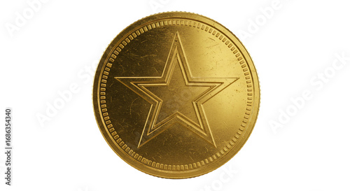 Gold coin with star metallic texture circular design transparent background