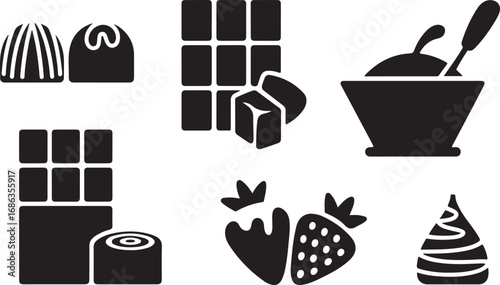 Decadent Chocolate Treats Icons Set Truffles Bars Strawberries Vector Graphic