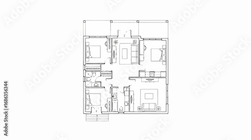 Architectural floor plan of a house on white background