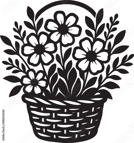 flower busket in black and white