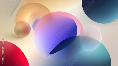 Creative office collaboration concept with colorful abstract elements representing ideas on gradient background.