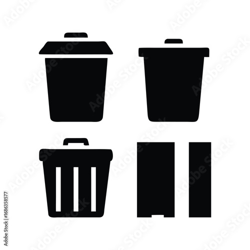 Collection of trash can icons diverse bin designs for waste management and recycling themes