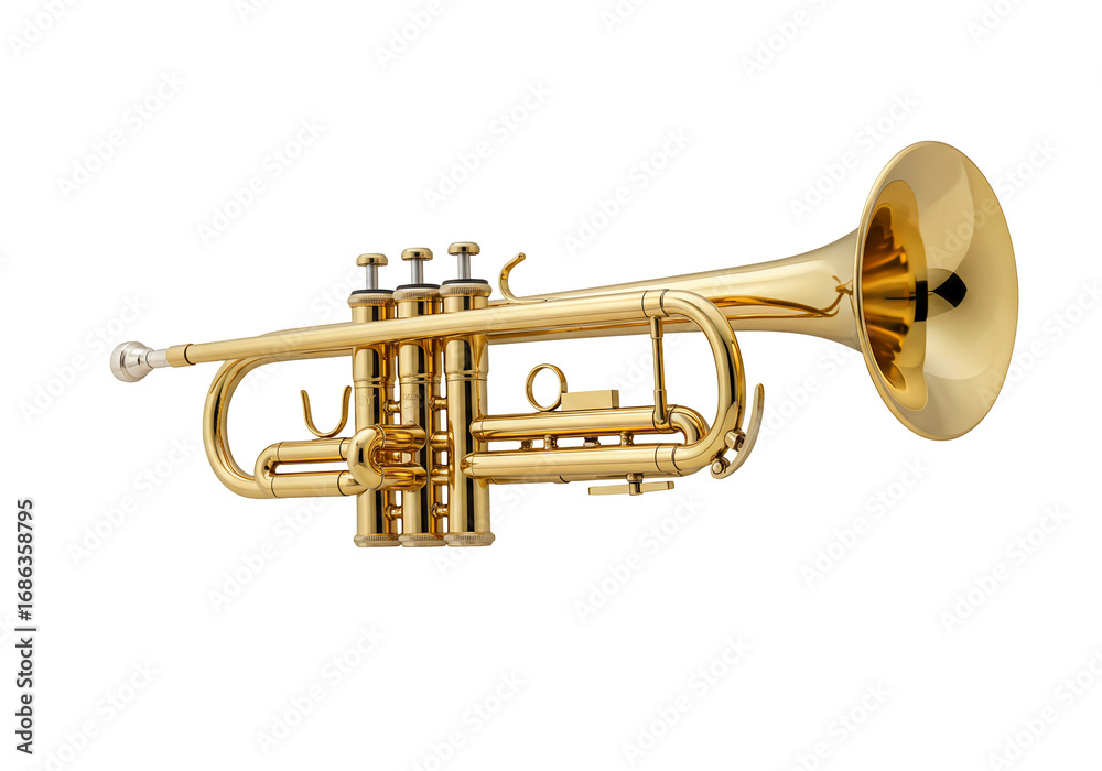 Naklejka premium Gold trumpet musical instrument transparent background