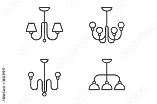 Minimalist Chandelier Outlines Set for Modern Interior Design Projects, Vector Cartoon Illustrations with Transparent Background, Stylish Decorative Lighting Elements Collection
