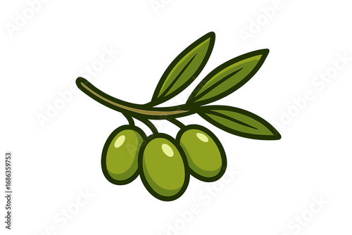 Olive branch with green olives vector logo icon. Simple, modern plant illustration. Symbol of peace, health, and Mediterranean food. Natural organic design element.