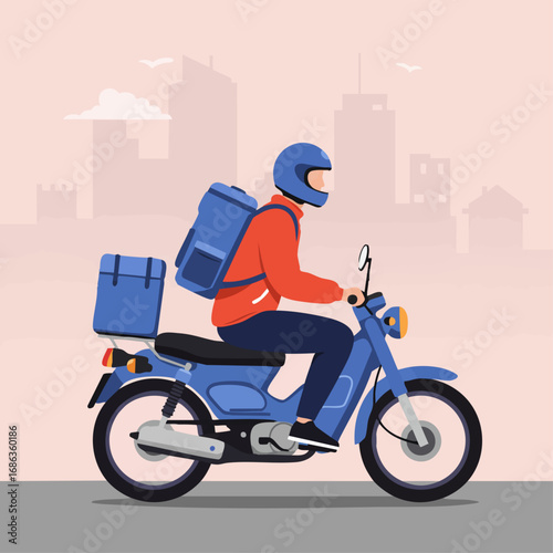 A Delivery Driver on a Scooter Navigating City Streets for Fast Food Orders