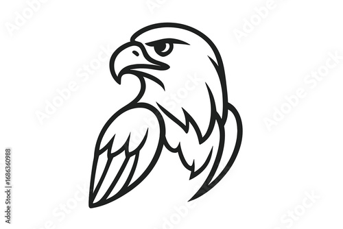 Eagle head logo vector icon. Falcon hawk bird of prey mascot symbol. American bald eagle profile silhouette. Wildlife animal sign for sport team. Freedom power concept design.
