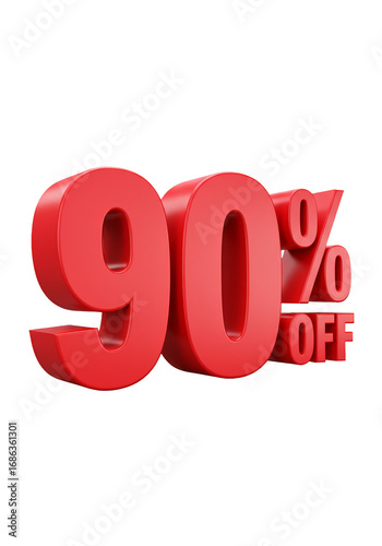 3D Rendered Red 90 Percent Off Isolated on Transparent Background for Sales