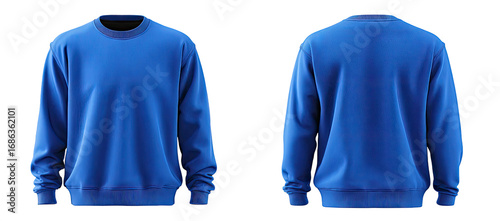 Front and back view of a royal blue sweatshirt