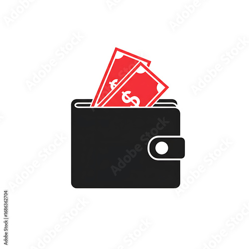 Vector of wallet with dollar banknotes. Icon of benefits. Symbol of income and investing.