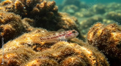 Clear Image of Goby Fish Resting on Coral Underwater Marine Life in Focus