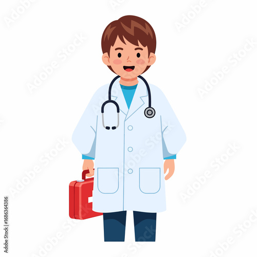 Flat vector cartoon boy painter with art palette and brush