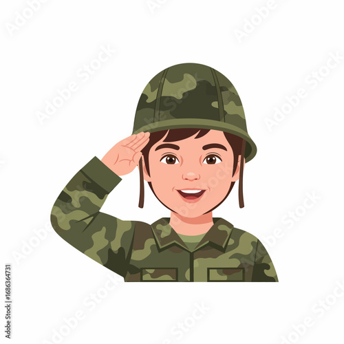 Cartoon Soldier Saluting in Camouflage Uniform
