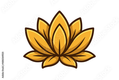 Golden lotus flower logo design concept. Vector cartoon illustration for beauty, spa, yoga, and wellness. Elegant floral symbol for meditation, harmony, and spiritual balance.