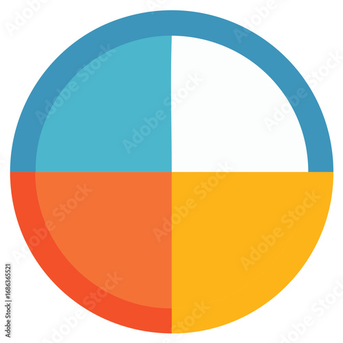 Colorful segmented circle shape design with four quadrants in vibrant colors