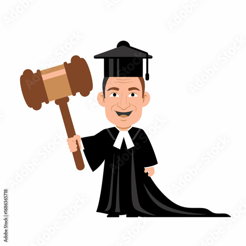 Flat vector illustration of a judge holding a wooden gavel
